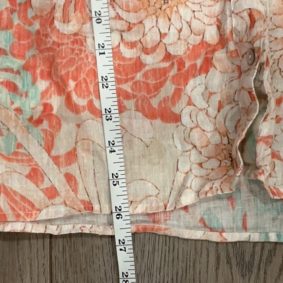 Chico's 100% Linen Floral Button-Down Shirt Beachy Coral Mint Blue Size Large/2 - Picture 7 of 9